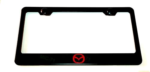 Marco de matrícula de acero inoxidable de metal con logotipo de coche para Mazda Aplicable a todas las etiquetas Marco de licencia Negro Rojo