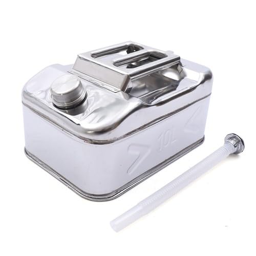 Bidón de gasolina de 10 l, metal y acero inoxidable, para transporte de larga distancia, 37 x 26 x 20 cm, para combustible, barril de aceite, depósito de gasolina, bidón con tubo de almacenamiento