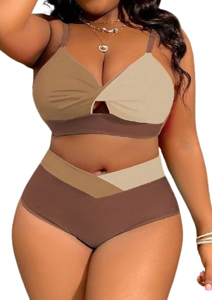 Multicolor Colorblock Cut Out Bikini Set-image-37