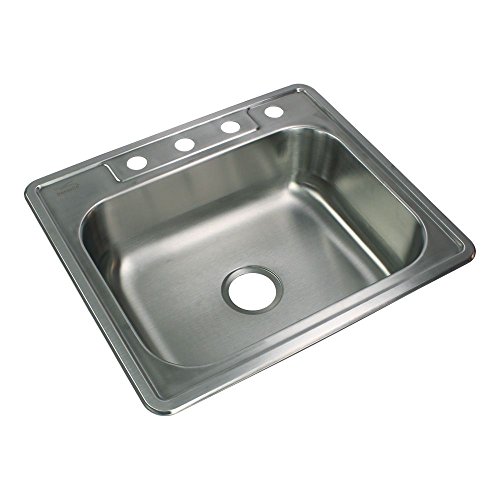 Select 4-Hole Drop-in Single Bowl 20-Gauge Stainless Steel Kitchen Sink, 25-in x 22-in x 7-in, Brushed Finish - Transolid STSB25227-4