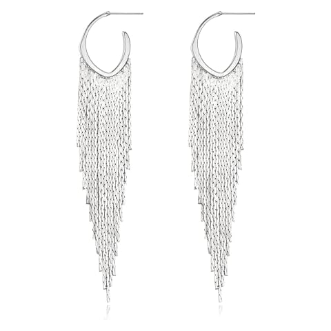 FANZE Tassel Earrings for Women Sliver Statement Dangle Drop Fringe Earring Trendy Fashion Jewelry Gift for Wedding Party Prom Cocktail Chrismas Valentine Thanksgiving Cover