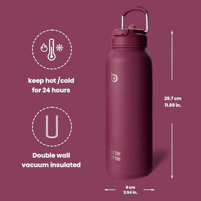 BOTTLE BOTTLE 40 oz Stainless Steel Insulated Sports Water Bottle | with straw | and pills holder