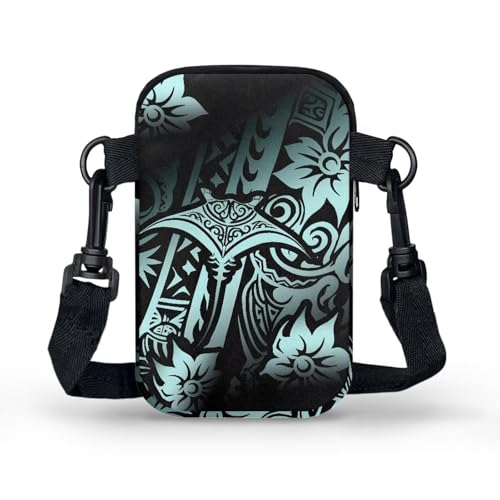 Image of Hawaiian Tribal Small Crossbody Bags for Women Cell Phone Bag Purse, Sea Turtle Zipper Sling Purses Shoulder Bag