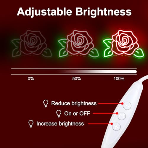 Image of Rose Flower Neon Light Signs for Wall Flower Shop Window, Room, Cafe Art Decorative Lady Gift Wedding Bachelorette Party Bridal Banquet Background Decor Sign, 15.7 inchx10.8 inch, Red