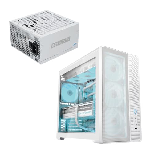 SAMA G1000 White PSU and S50 White Gaming PC Case Bundle, 4 ARGB PWM Fans with Fan hub ATX Mid-Tower Case, USB 3.1 Type-C & 1000W ATX 3.1 PCIe 5.1 & 12V-2x6 Ready PSU