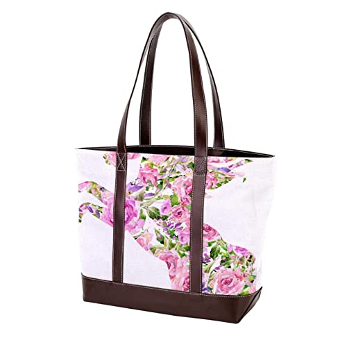Sac cabas Licorne Rose Floral pour femme Idéal bureau et sorties