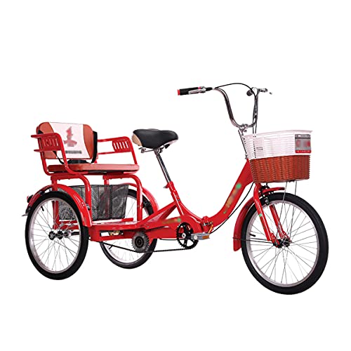 三輪自転車 大人用三輪車 3輪自転車 20インチ 三輪クルーザーバイク 後部座席とショッピングバスケット付き 高齢者 女性 男性 サイクリング ペダリング用