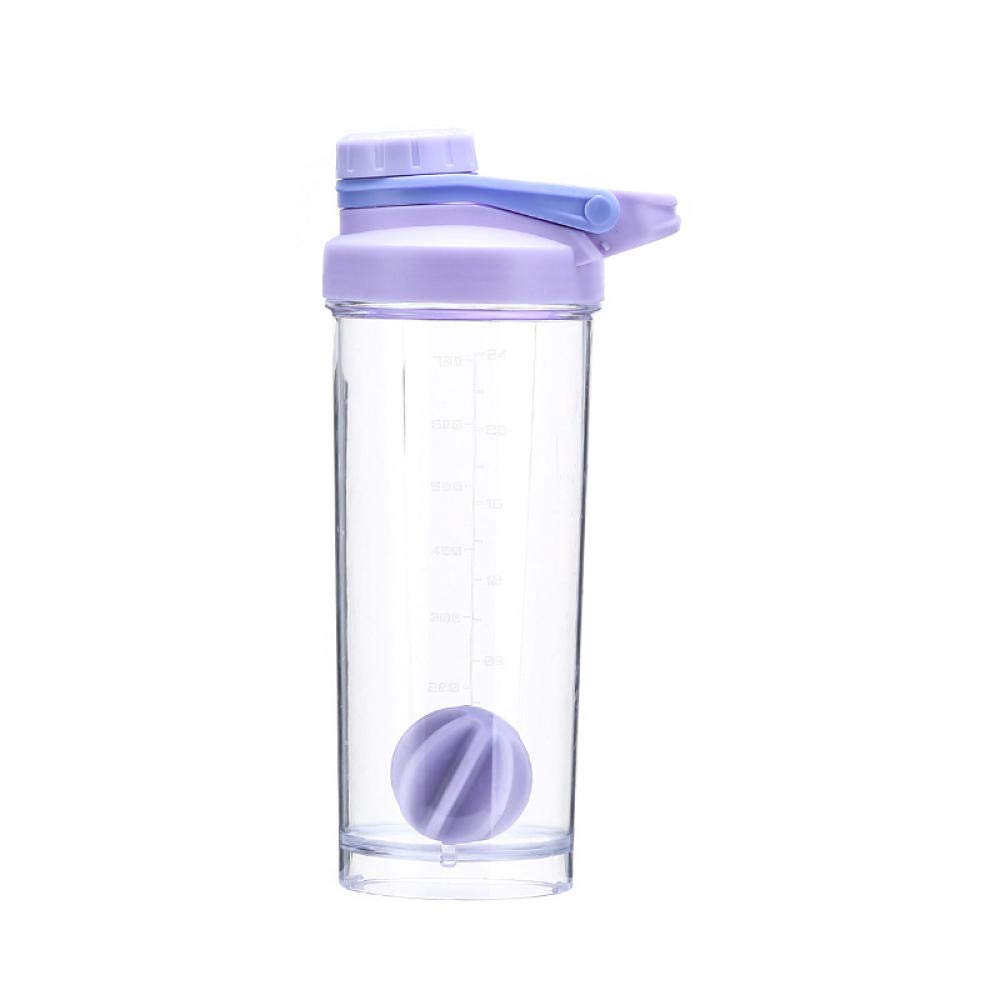 Botella de agua de 550 ml con escala y bola agitadora que ayuda a beber proteínas para niños y adultos, ideal para gimnasio al aire libre deportes gris/morado, color: morado (color: morado)