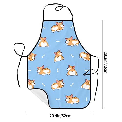 QQIAEJIA Kawaii Hund Welsh Corgi Schürzen Küche Koch Wasserdicht Verstellbar Lustige Schürze Für BBQ Mit Taschen Für Männer Frauen, Süßer Corgi-Hintern, One size