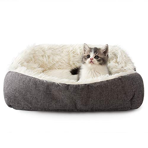 HIPIPET Calming Bed for Cat 2-in-1 Pet Bed and Pet Mat for Dogs/Cats Self Warming Foldable Faux Fur Cat Bed Soft Plush Reversible, Machine Washable