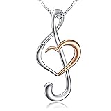 DAOCHONG 925 Sterling Silver Musical Note Treble Clef Rose Gold Plated Heart Pendant Necklace Jewelry for Women, Box Chain 18' (Rose Gold Plated)