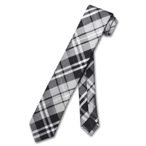 Vesuvio Napoli Narrow NeckTie Skinny Black Gray White PLAID Men's 2.5