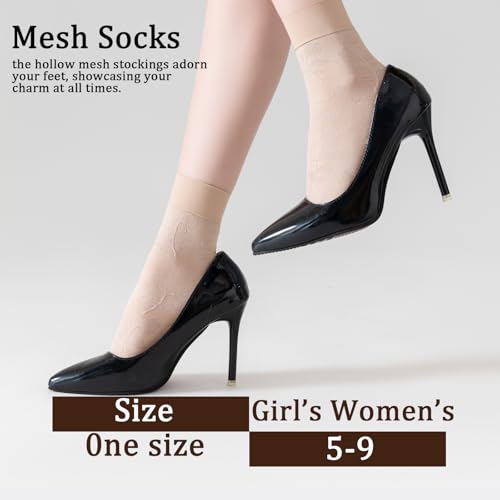 VIBCICY Sheer Mesh Stocking Socks, Thin Transparrent Tulle Nylon Ankle Socks, Thight with Summer Fishnet Flower Pattern for Women 12 Packs4