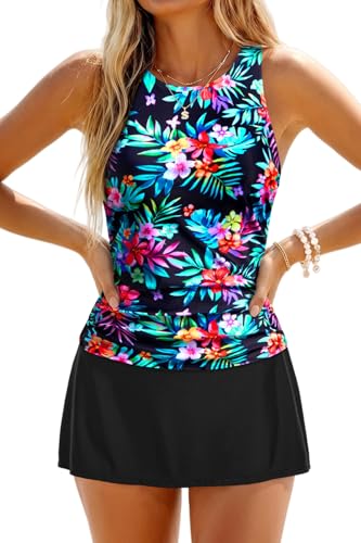 Daci Womens Colorful Floral Tankini Swimsuits with Skirt - Two Piece Tummy Control Bathing Suits...