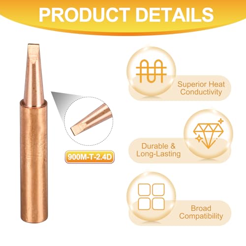 Image of MECCANIXITY 5 Pcs 900M Soldering Iron Tips Copper Non-magnetic Welding Head with Cleaning Sponge Pad Replacement for Solder Station Tip (900M-T-2.4D)