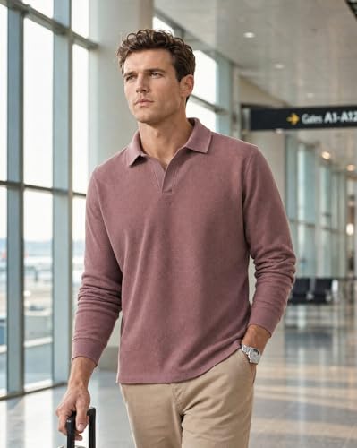 Image of Nobero Popcorn Textured Full Sleeve Polo T-Shirt for Men | Regular Fit