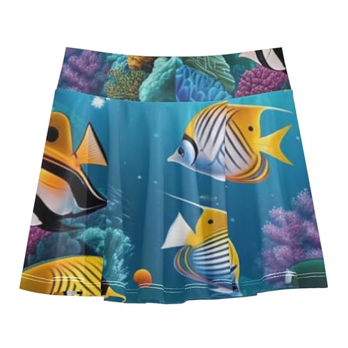 Joisal Underwater Scene Colorful Fish Coral Kids Tennis Skirts Blue Pink Athletic Shorts Girls Skorts Pleated Skort 4t2