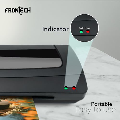 Image of FRONTECH A4 Laminator, Hot & Cold, 250mm /min, Bubble-Free, Portable for Office, School & Home, Supports 80 /125 Mic Pouches (LAM-0004 Black)