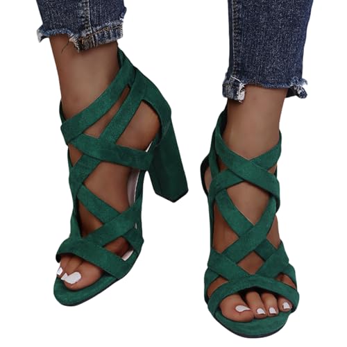 Chunky Heeled Sandals for Women Cutout Open Toe Zipper Block Heel Sandals Summer Wedding Dressy Party High Heeled Sandal