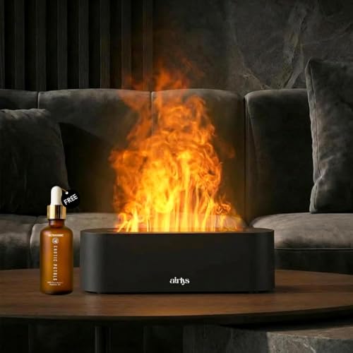 Image of Aroma Flame Diffuser with Free 15ml Premium Essential Oil Aromatherapy Humidifier Realistic Flame Effect | 7 Color LED Modes | Ultrasonic Quiet Mist | Auto Shut-Off Timer