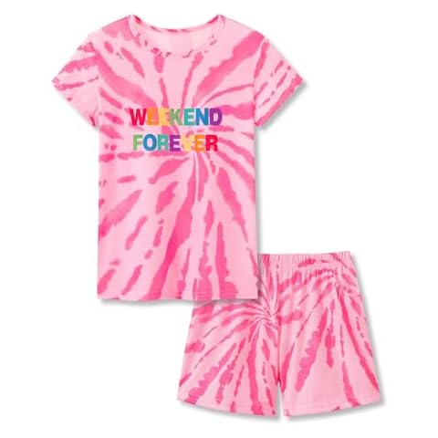 Topgal Pink Tie Dye Spring/Summer Pajamas for Little & Big Girls Sleepwear Short Set Kids Jammies Size 8 Cover