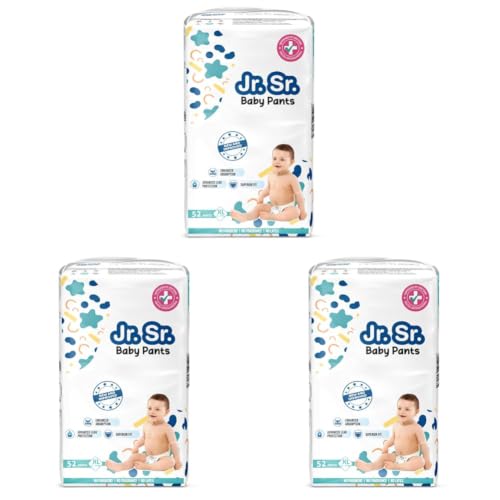 Image of Jr. Sr. Baby Diaper Pants | Extra Large (XL) Size (12-17 kg), 52 Count | Pack of 3 | Upto 12 hr Absorption with Advanced Leak Protection | Safe For Babies Skin | Soft, Secure & Comfy