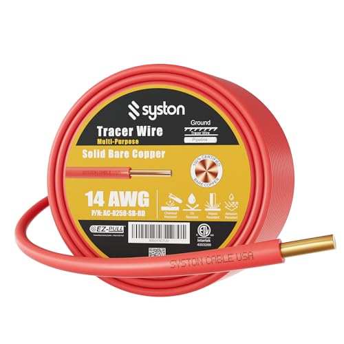 14 AWG Tracer Wire 600V 100% Solid Copper Conductor Direct Burial Underground, Red Tracer Wire for Locating Underground Pipes and Lines Electrical Wire Gas Water Sewer Pipe and Fiber Optic, 100 FT