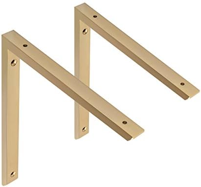 MAYKKE Morrison 10" Shelf Bracket (Set of 2) Modern Stainless Steel Wall Mount Metal Ledge Hardware for Heavy Duty Storage, Brace Support 2 Sizes, 3 Colors PVD Polished Brass, OYA1110203