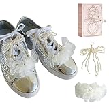 SUELALA Shoe Charms for Sneakers Laces Frilly Shoelaces Decorations Clips DIY Shoelace Charms for Casual Shoes Women Girl Accessory (white frills & pearl ribbon set)
