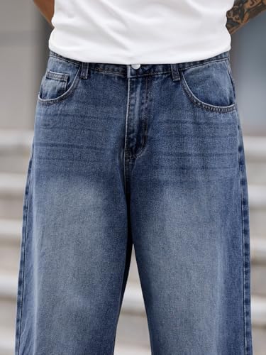 Image of DFGIGT Mens Baggy Jeans Wide Leg Denim Pants Y2k Loose Fit Streetwear | Hip Hop,Vintage 2000s,Jinco Jeans,Straight Leg,5 Pockets