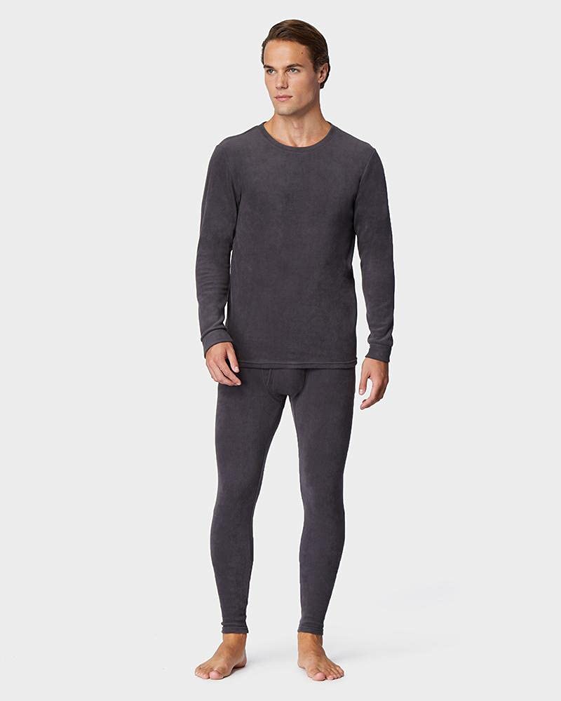 32 Degrees Men’s Heat Performance Thermal Heavyweight Baselayer Crewneck Long Sleeve Fleece Top, Stingray, Medium