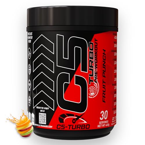 C5 TURBO Pre-Workout Powder High-Performance Pump & Focus Formula with Citrulline Malate Beta Alanine L-Arginine AKG Taurine & B-Vitamins 30 Servings - 360g (Fruit Punch)