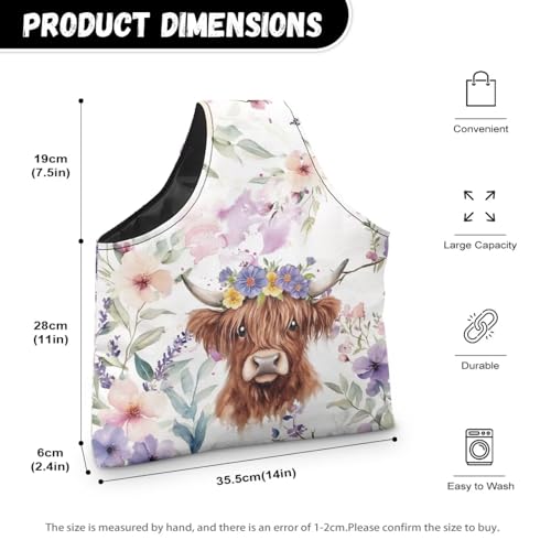 Image of ZUXONGSY Highland Cow Yarn Tote Bags for Crocheting Wildflower Knitting Tote Bag Lightweight Knitting Accessories Crochet Organizers and Storage