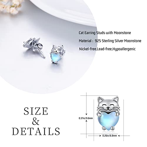 Cat Earrings 925 Sterling Silver Cute Animal Kitten Stud Earrings Cat Jewelry Gifts For Women Girls Hypoallergenic Earrings For Sensitive Ears #TOP1
