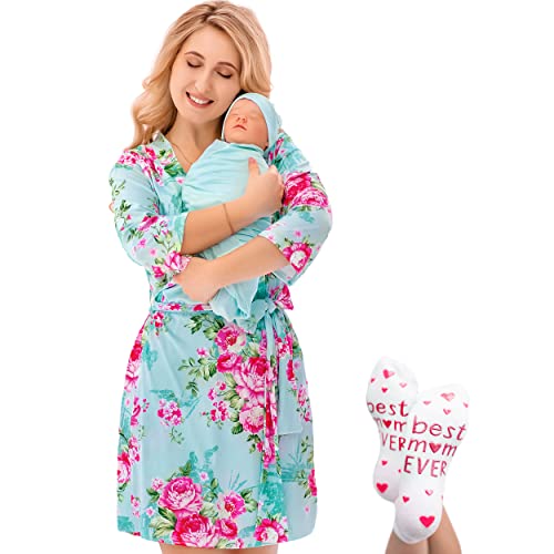 Image of ECO BABY Mommy and Me Robe and Swaddle Set | Maternity Robe and Matching Baby Set for Girl, Boy | Hospital Labor and Delivery