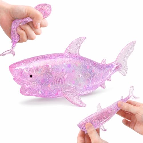 Purple Glitter Shark Sugar Stress Ball Soft Animal Squishy Vase Fillers for Adults Squishy Shark Sugar Stress Ball  Easter Basket Stuffers Home Decoration