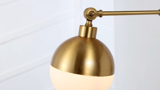 Image of JONATHAN Y 12.5 inch Brass Gold 1-Light Iron and Glass Arm-Adjustable LED Sconce, Mid-Century Modern Art Deco Wall Lamp for Bedroom Living Room, LED Bulb Included JYL9931A
