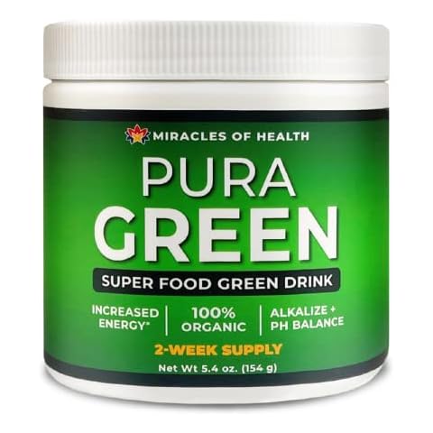 Miracles of Health Pura Green | 100% Organic Superfood Green Drink | Ultimate Nutritional Powerhouse with 20+ Whole Foods, Antioxidants & Plant-Based Protein | 2 Week Supply Cover
