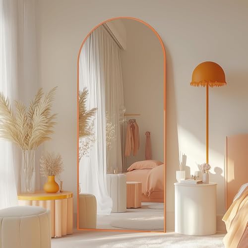 Full Length Mirror, 58"x18" Floor Mirror, Arch Floor Standing Mirrors Freestanding Arch Full Body Mirrors with Stand for Bedroom, Hanging Mounted for Living Room Cloakroom, Orange