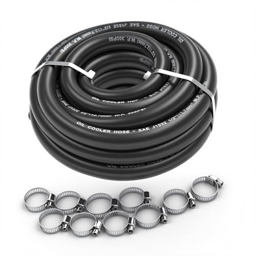 Image of 1 /2 Transmission Oil Cooler Hose J1532 Fuel Line Hose 300PSI Push Lock with Clamps 10FT