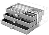 Sooyee 3 Drawers Acrylic Jewelry Box with Crystal Handle,Velvet Jewelry Organizer for Woman,Girls, Clear Jewellery Storage Display Case for Earring, Rings, Necklaces and Bracelets