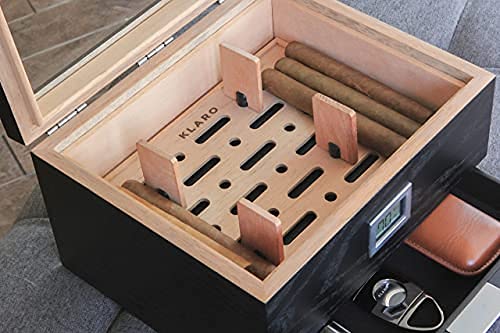 CASE ELEGANCE Monogrammed Glass Top Humidor with Thick Cedar, Easy humidification System, Accurate Digital Hygrometer - Mill, Black