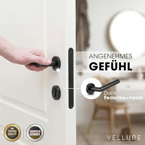 Vellure® Türgriffe Schwarz Innentüren [Inkl. Bohrschablone] – Premium Drückergarnitur Schwarz BB & Türklinke Schwarz Matt – Massiver Türgriff & Türbeschläge Set – Fester Sitz & Edle Optik
