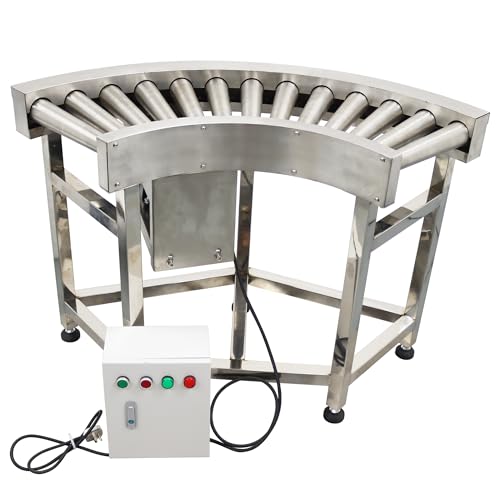 HQHAOTWU 90 °Change Direction Conveyor Curved Convey System Stainless Steel Drum Conveyor Adjustable Speed 11.8in Width