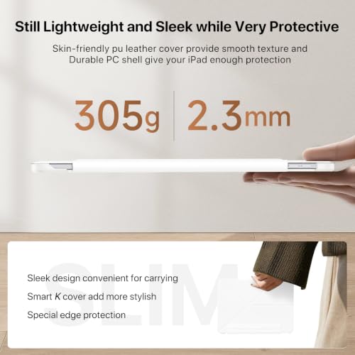 Image of for iPad Pro 11 Inch Case 2022 /2021 /2020, Magnetic Slim Foldable Multi-Angle Folio Case with PU Leather, Auto Wake /Sleep & Hidden Pencil Holder (White, iPad Pro 11 in 2020 /2021 /2022)