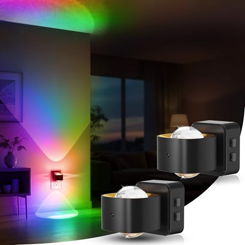 Image of Briignite Night Light Projector, RGB Color Changing Night Light for Kids, 180 Rotating Night Lights Plug into Wall, Dusk to Dawn Sensor, RGB Ambient Lighting for Gaming Room Bathroom Gifts, 2 Pack