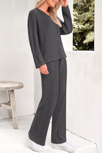 PRETTYGARDEN 2 Piece Sets for Women Fall 2025 Soft Comfy Lounge Long Sleeve Pajamas Set Knit Postpartum Pj Outfits Clothing