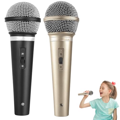 ZHLKHIOP Fake Microphone, 2 Pack Microphone Props, Black and Champagne Color, Fake Microphones for Stage Performance, Photography, Party Decor