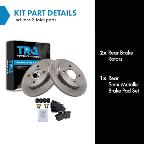 Image of TRQ Rear Brake Pad and Rotor Set Semi Metallic Solid Rotors