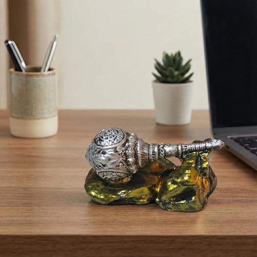 Image of Bajrangbali Gada Showpiece for Home Temple, Car Dashboard & Office Desk | Silver Hanuman Gada Resin Statue with Metalllic Gold Stone Base | Spiritual Table Decor Gift (9 x 4 x 5 cms)